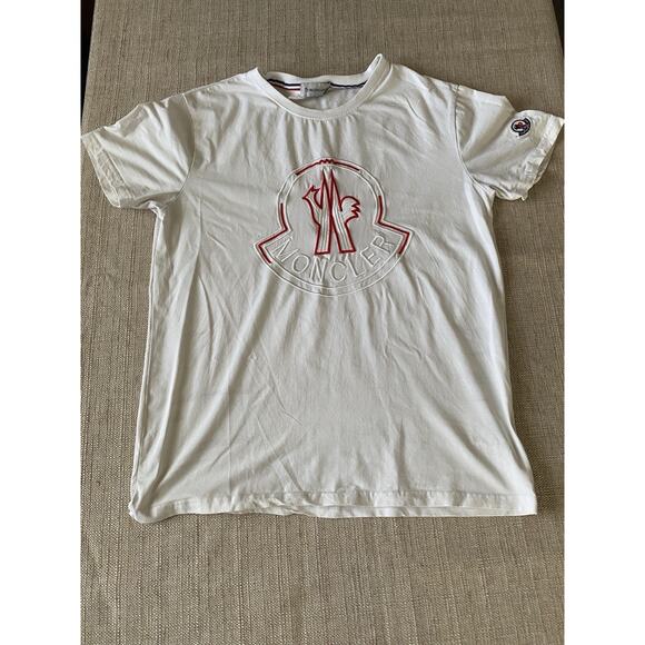Moncler Front Designer embroidery Graphic Cotton Short Sleeve T-Shirt Tee Size L - Picture 1 of 8